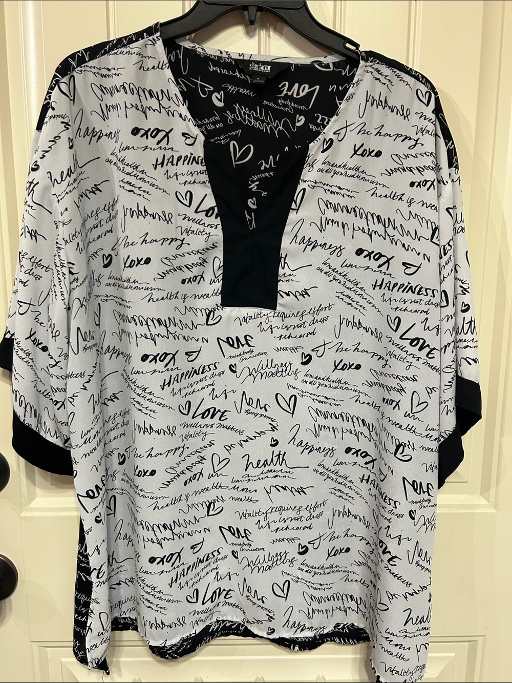 Investments Black & White Script-Print Tunic Size L #209